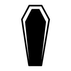 A simple black and white illustration of a coffin or casket