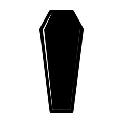 Simple stylized black coffin isolated on white background, a minimalist graphic design