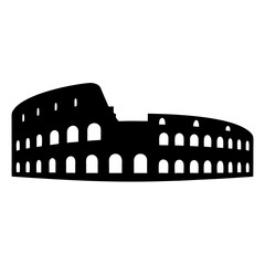 Silhouette of the Colosseum, Ancient Roman Amphitheater Landmark in Black
