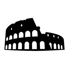 Iconic black silhouette of the Roman Colosseum, a symbol of ancient Rome
