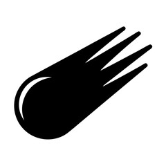 Simple graphic illustration of a black colored comet flying through space