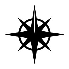Eight pointed star within circle design graphic in bold black ink