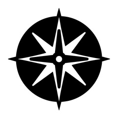Monochrome Compass Rose in Black and White Simplistic Design for Navigation
