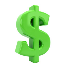 Obraz premium A glossy green dollar sign is isolated on a transparent background, representing finance and wealth