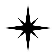 Black eight pointed star symbol, on a clean white background design