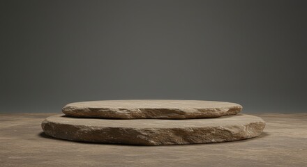 Two textured stone slabs stacked on a rustic surface with a neutral background