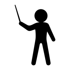 Silhouette of a presenter holding a pointer, delivering a presentation with confidence