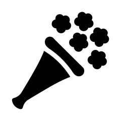 Stylized bouquet of flowers in a cone wrapping illustration in black color