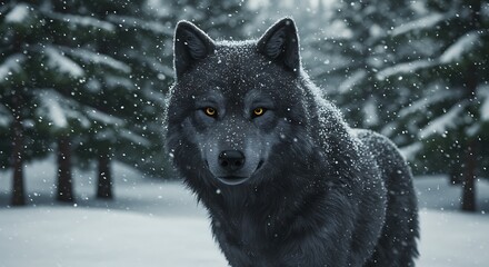 Obraz premium Winter's Gaze: A Wolf's 3D Portrait
