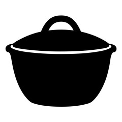 Black cast iron pot with lid and handle isolated on white background