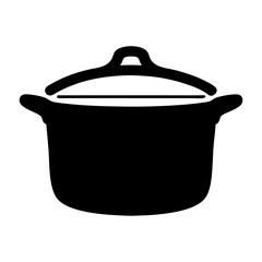 Simple black and white vector illustration of a covered cooking pot