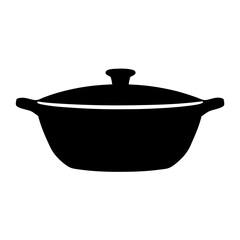 Detailed black silhouette of a lidded cooking pot, an essential kitchen tool