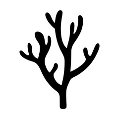 Simple black silhouette of a branching coral or seaweed on white background