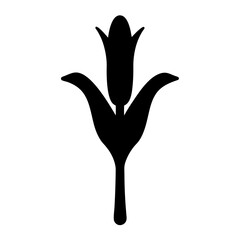 Simple black flower silhouette against a white background, minimalist botanical design