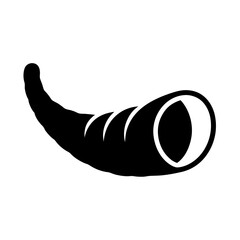 Black and white minimalist illustration of a cornucopia, horn of plenty