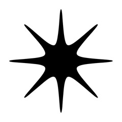 A Black Starburst Shape with Eight Rays Isolated on a White Background