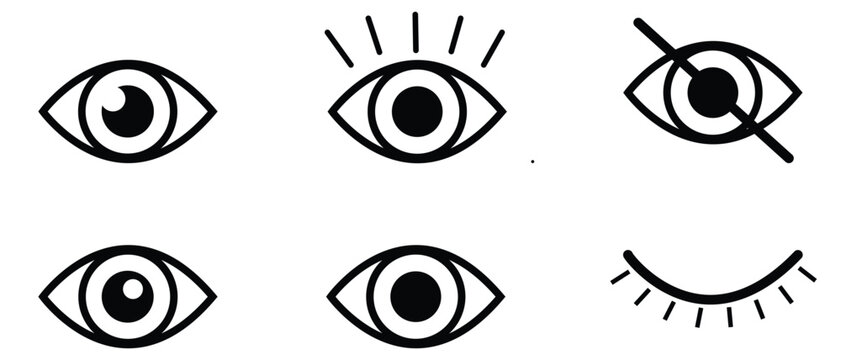 Outline eye icons. Evil eye icon set. Open and closed eyes vector icon. Eye flat line icons set. Eyes icon set, vector illustration.