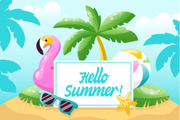 horizontal summer banner with text hello summer
