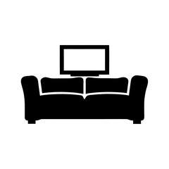 Sofa with television icon providing living room style and visual entertainment