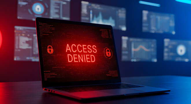Access Denied Message on Laptop Screen with Red Illumination Data Breach Concept