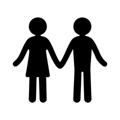 Silhouette of a woman and a man holding hands, standing together