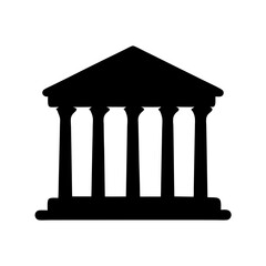 Classical architecture building black silhouette with six columns and pediment roof