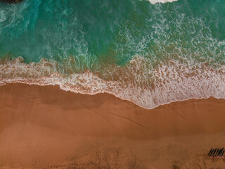 Aerial View of the Sea and Waves. The vast ocean stretches endlessly, with waves. Nature, tranquility, and adventure.	