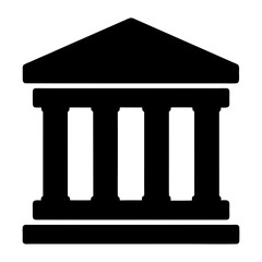 Stylized Black and White Icon of Classical Building with Columns