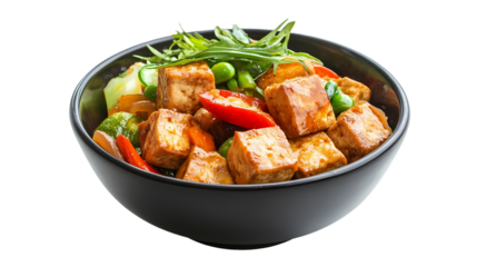 Tofu StirFry Recipe Easy Asian Vegan isolated on transparent background