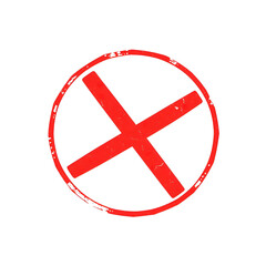 Obraz premium Forbidden sign in red ink stamp, isolated with white background. forbidden empty template crosser out prohibit caution circle.