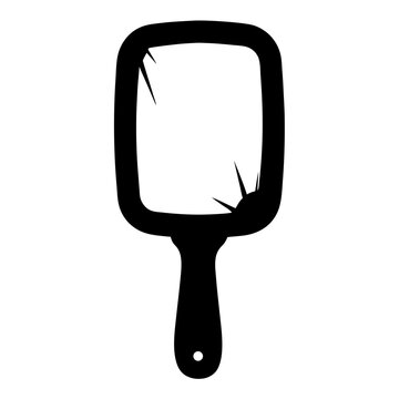 recommend clip art: Stylized cracked hand mirror with simple design and black silhouette on white