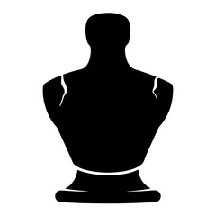 Black silhouette of a weathered bust statue, evocative of ancient times