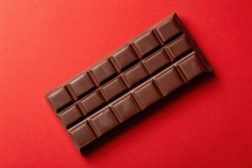 Obraz premium Dark Chocolate Bar: Rich Brown Hues on Red Background