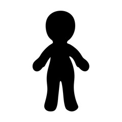 Black silhouette of a rounded cartoon human figure against white background