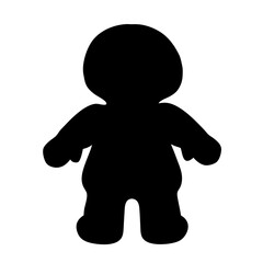 A black silhouette of a childlike figure stands on a white background