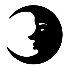 Crescent Moon with a Human Face Silhouette Smiling in the Night Sky