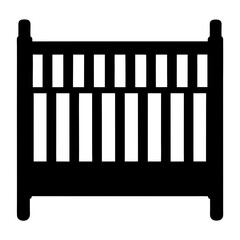 Black silhouette illustration of a classic wooden baby crib, simple and elegant
