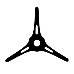 Abstract threepronged design with central void and cutout elements, graphic symbol