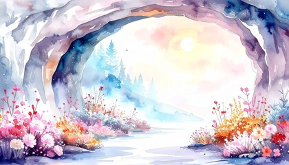 幻想的な洞窟の背景イラスト
