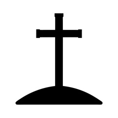 Simple silhouette of a stylized Christian cross atop a small hill