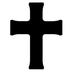 Stylized Black Cross Silhouette Depicting Faith, Religion, and Spirituality on White Background