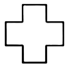 Stylized Black and White Medical Cross Symbol with Distressed Outline Effect