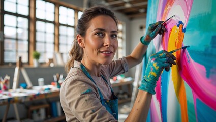 Obraz premium Artist Smiling In Creative Studio Environment