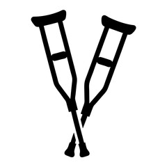 Black Silhouette of Two Crutches Intersecting on a White Background Illustration