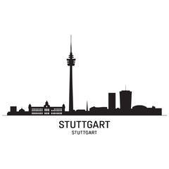 Vector Stuttgart skyline. Travel Stuttgart famous landmarks. Business and tourism concept for presentation, banner, web site. Vector black silhouette. with white background
