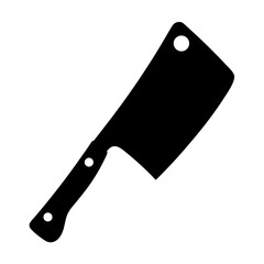A black silhouette of a meat cleaver on a white background showing details