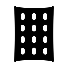 Black Rectangle with Rounded Corners and Twelve Pill Shaped Cutouts Arranged Regularly