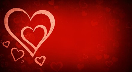 Romantic Red Heart Background with Drawn Hearts