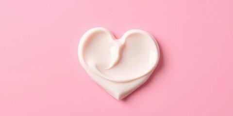 Fototapeta premium Creamy heart-shaped dollop of moisturizer on pink background, healthy, close-up