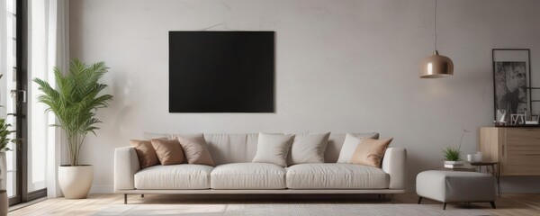 Modern living room, poster mockup clipped to wall,  art,  interior,  artwork